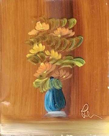 Art work by firma Illeggibile Vaso con fiori - oil copper 