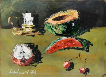 Quadro di firma Illeggibile Frutta estiva - Pittori contemporanei galleria Firenze Art