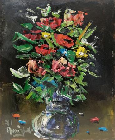 Art work by firma Illeggibile Vaso di fiori - oil hardboard 