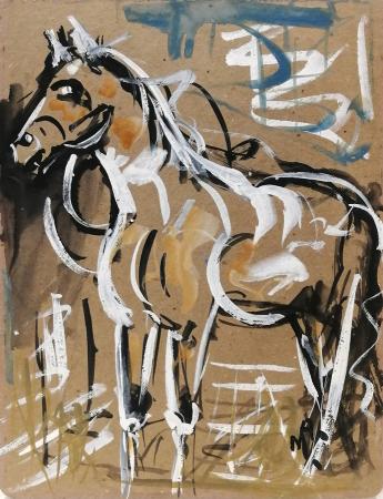 Quadro di A. M. Cavallo in posa - olio cartone 