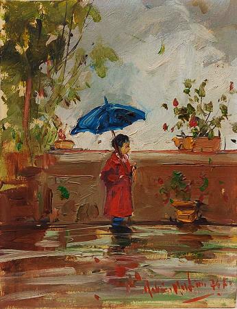 Quadro di Norberto Martini Sotto la pioggia - Pittori contemporanei galleria Firenze Art