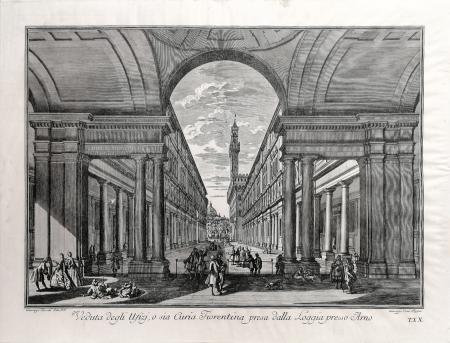 Art work by Edizioni Zocchi Veduta degli Ufizi, o sia Curia Fiorentina presa dalla Loggia presso Arno - etching paper 
