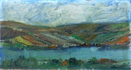 Quadro di Franco Carotti Paesaggio con fiume - olio tela 