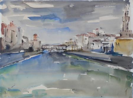Art work by Edmondo Giuliani Ponte Vecchio, Firenze - watercolor paper 