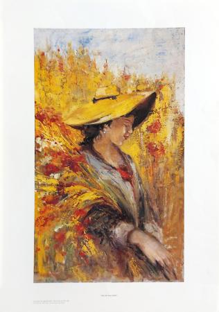 Quadro di Ubaldo Ballerini La ragazza dal cappello giallo  - Pittori contemporanei galleria Firenze Art