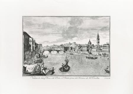 Quadro di Edizioni Zocchi Veduta di lung'Arno e del ponte S. Trinita dal terrazzo de' SS Rucellai - stampa carta 