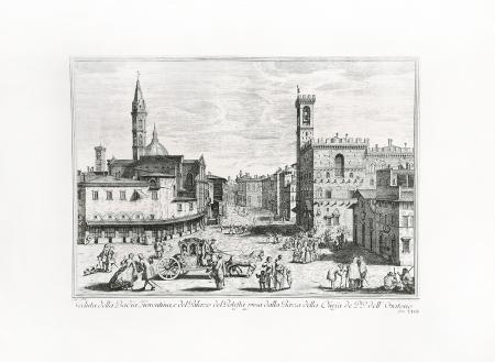 Quadro di Edizioni Zocchi Veduta della Badia Fiorentina e del Palazzo del Potestà presa dalla Piazza della chiesa de P P Oratono - stampa carta 