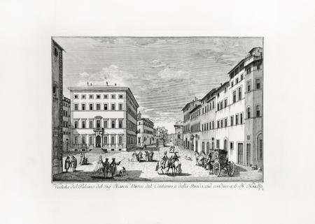 Art work by Edizioni Zocchi Veduta del Palazzo del Sig March Strozzi, del Centauro e della strada che conduce a S. M. Novella  - print paper 
