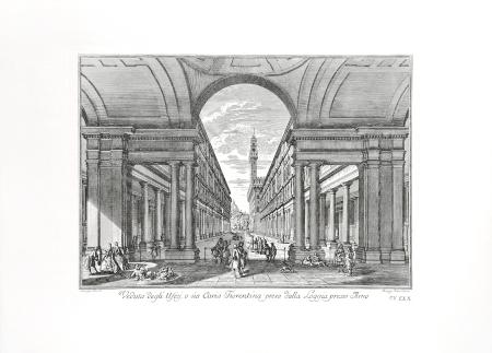 Quadro di Edizioni Zocchi Veduta degli Ufizi, o sia Curia Fiorentina presa dalla Loggia presso Arno - stampa carta 