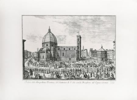 Quadro di Edizioni Zocchi Veduta della Metropolitana Fiorentina e del Battistero di S Gio. con la Procesione del Corpus Domini - stampa carta 