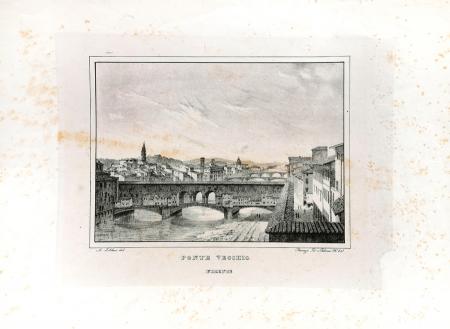 Quadro di Lit. Salucci A. Leblanc Ponte Vecchio, Firenze - litografia carta 