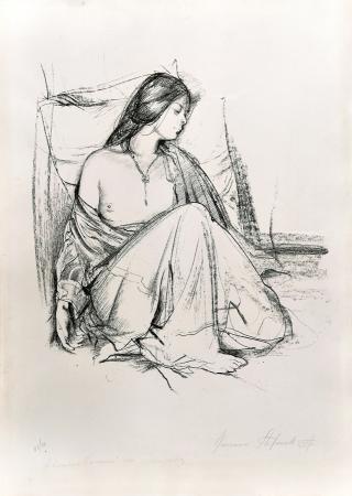 Quadro di Romano Stefanelli Donna che si riposa - litografia carta 