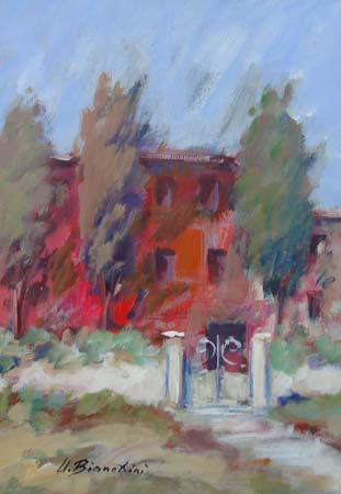 Quadro di Umberto Bianchini La casa rossa - Pittori contemporanei galleria Firenze Art