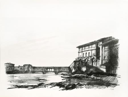 Quadro di Luciano Guarnieri VII. Facciata degli Uffizi e Ponte vecchio  - litografia carta 