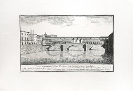 Art work by  Anonimo Veduta della metà del Ponte Vecchio e degli Edifici che sono sopra di esso - incision paper 