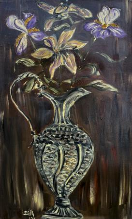 Quadro di  Ledda Vaso con fiori  - olio tela 