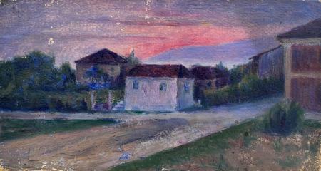 Quadro di Eligio Di Volo case al tramonto - Pittori contemporanei galleria Firenze Art