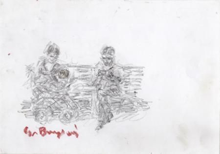 Quadro di Guido Borgianni Figure sulla panchina - lapis carta 