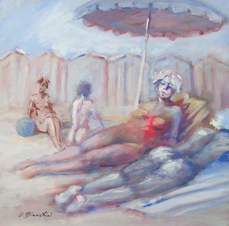 Quadro di Umberto Bianchini In spiaggia - olio tela 