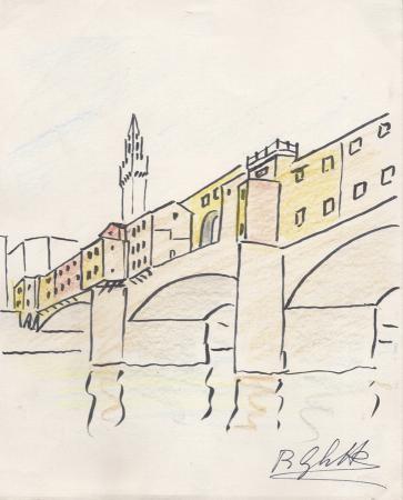 Quadro di Raffaele Ghetta Ponte Vecchio, Firenze - acquerello carta 
