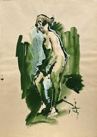 Quadro di Gino Tili Nudo in piedi - acrilico carta 