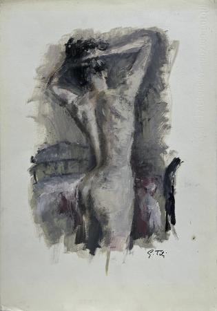 Quadro di Gino Tili Nudo di schiena - acquerello carta 