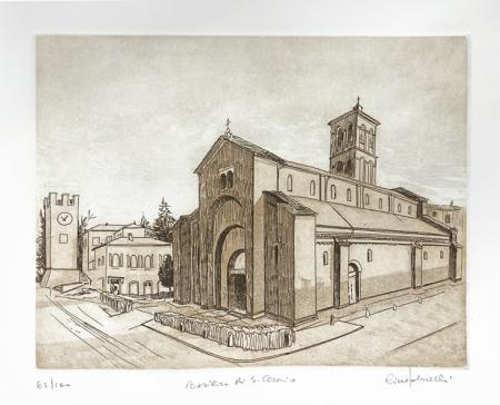 Quadro di Rino Golinelli Basilica di S. Cesario - Modena  - acquaforte carta 