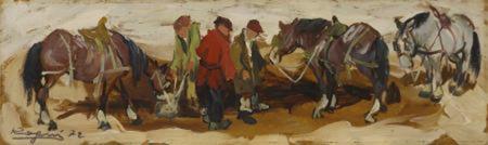 Quadro di Basso Ragni Sosta di cavalli  - Pittori contemporanei galleria Firenze Art