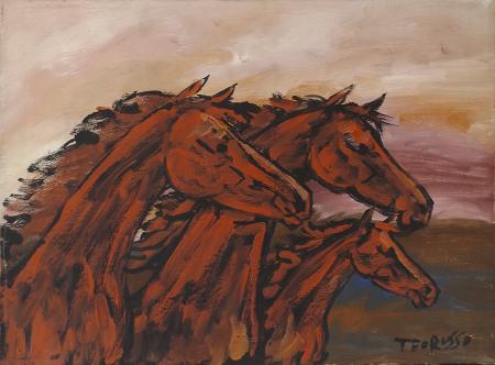 Quadro di Teo Russo Tre cavalli  - olio tela 