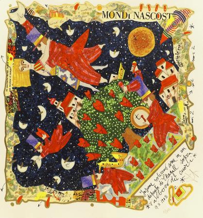 Quadro di Francesco Musante Mondi nascosti, 17 febbraio 1985 - litografia polimaterica carta ruvida 
