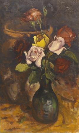 Quadro di Osvaldo Curandai Vaso di fiori  - olio tavola 
