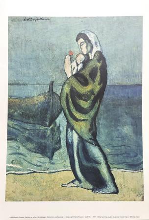 Quadro di Pablo  Picasso  Femme et enfant à la plage  - stampa carta 