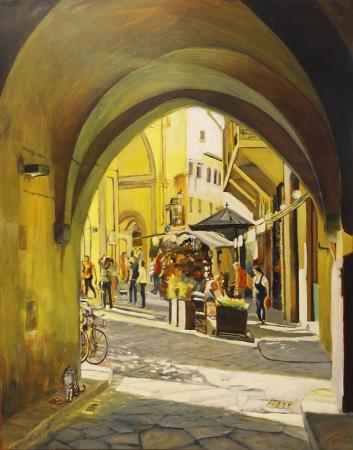 Art work by Andrea Gelici Sotto i portici  - oil table 