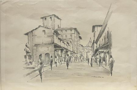 Art work by firma Illeggibile Sul Ponte Vecchio - lithography paper 