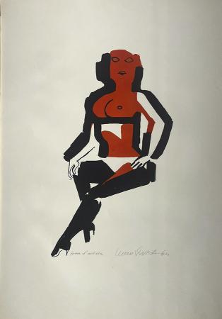 Art work by Lucio Venna  La donna in rosso - lithography paper 