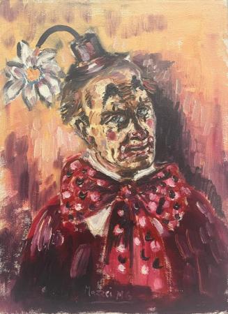 Quadro di M.G. Mazzei Pagliaccio con fiore - olio tela 