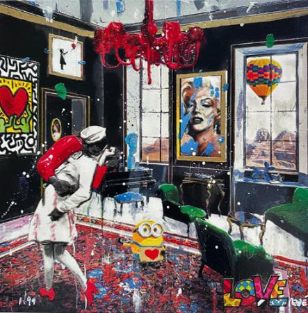 Art work by  Renè The kiss - polymaterial screen printing cardboard 