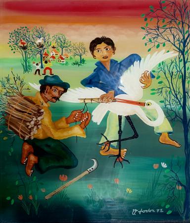 Art work by firma Illeggibile Figure - oil glass 