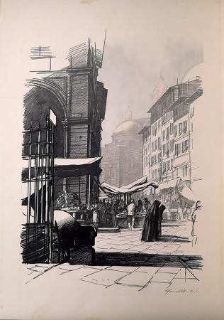 Quadro di Alfredo Cifariello Mercato di San Lorenzo - litografia carta 
