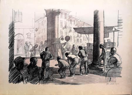 Quadro di Alfredo Cifariello Mercato  - litografia carta 