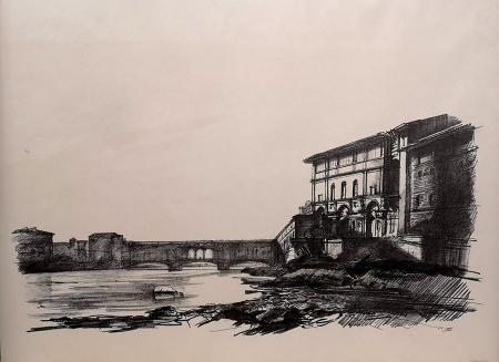 Art work by Luciano Guarnieri Ponte vecchio  - lithography paper 