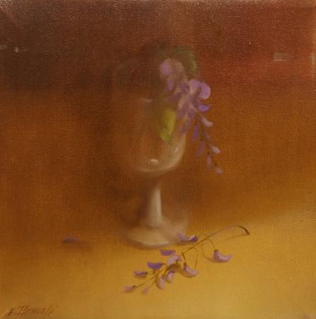 Quadro di Enrico Bandelli glicine nel bicchiere - olio tela 