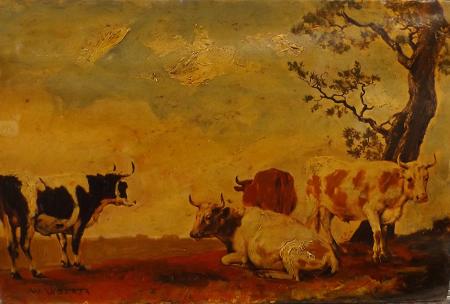 Art work by W.  Wolker Scena Rurale  - oil paper 