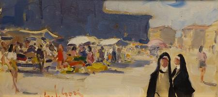 Art work by Gino Paolo Gori Una mattinata al mercato  - oil canvas 