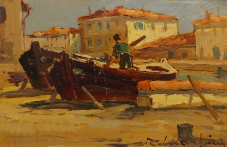 Art work by Renzo Martini Barcaiolo - oil table 