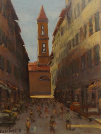 Quadro di Ugo  Capitoni Piazza S. Croce - Pittori contemporanei galleria Firenze Art