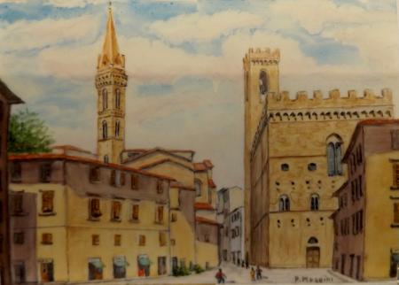 Quadro di P. Moggini  Piazza San Firenze - acquerello carta 