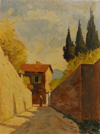 Art work by firma Illeggibile Strada di campagna - oil table 