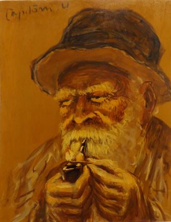 Art work by Ugo  Capitoni Uomo con pipa - oil table 