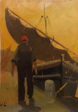 Art work by firma Illeggibile Al porto  - oil table 